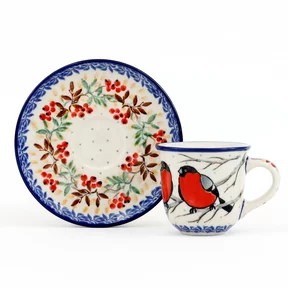Filiżanka i spodek espresso B10 0,06l <br> Unikat U4908 Czerwone Gile Marii Starzyk